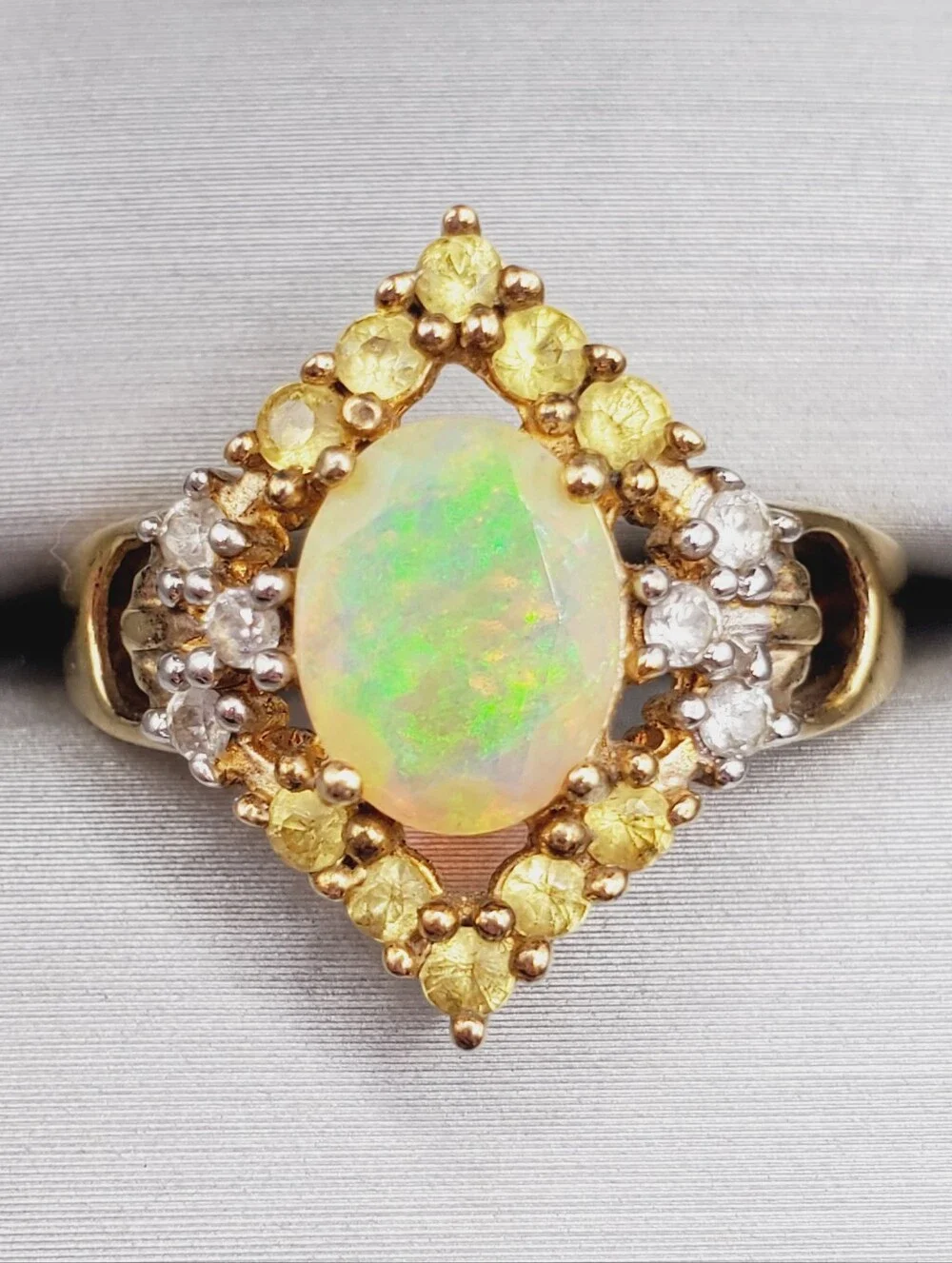 Genuine Faceted Opal Yellow Gold - 925 Sterling Silver Ring
